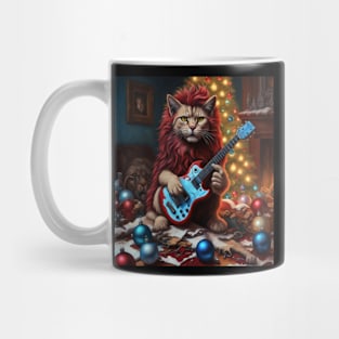 nightmare Christmas cat playing guitar Mug